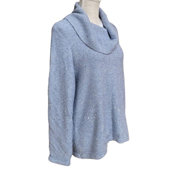 Chico's Cozi Soft Blue Sequin Shine Cowl Neck Pullover Sweater Size: 3 (L) - Picture 4 of 11